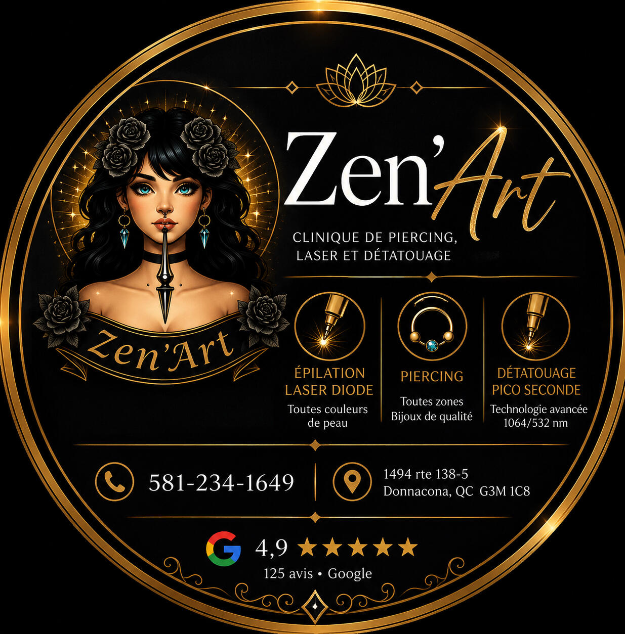 Zen'Art – Clinique dépilation laser, piercing et détatouage à Donnacona Clinique Zen'Art à Donnacona – services de laser et piercing