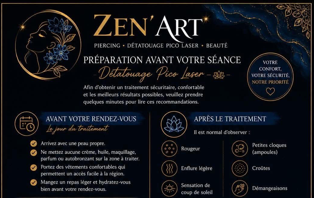 Zen'Art – Clinique dépilation laser, piercing et détatouage à Donnacona Clinique Zen'Art à Donnacona – services de laser et piercing
